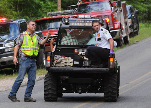 Emergency responders use an ATV to reach the Funke. 