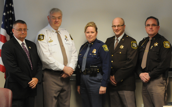 From left: Mason Co. Sheriff Kim Cole, Lake Co. Sheriff Bob Hilts, MSP Col. Etue, Manistee Co. Sheriff Dale Kowalkowski and Oceana Co. Sheriff Bob Farber.