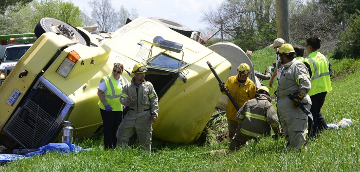 Tanker rolls over on Hawley Road