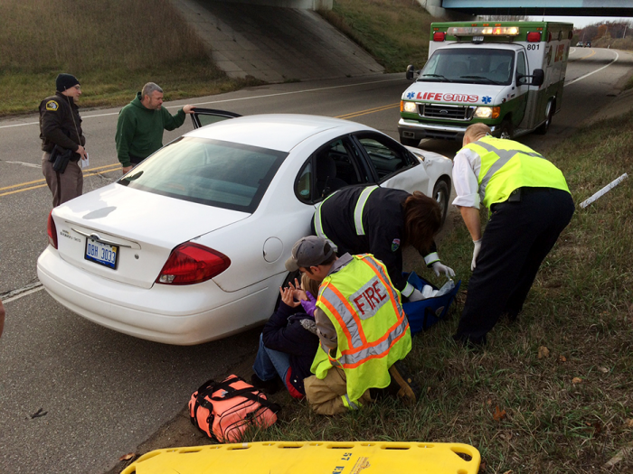 10-year-old injured in car/deer crash.