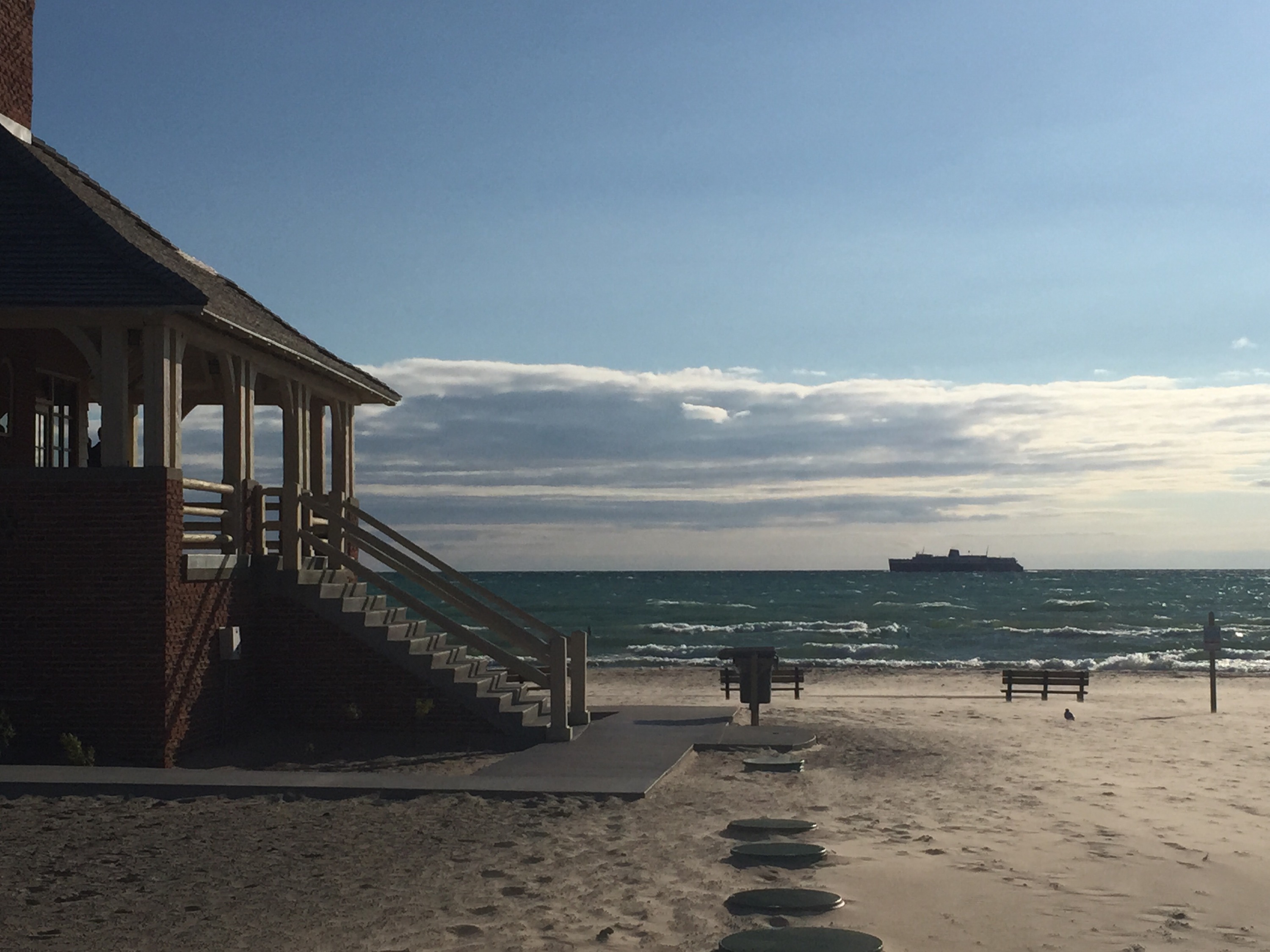 Witnesses say man jumped from freighter into Lake Michigan; Badger assists with search.