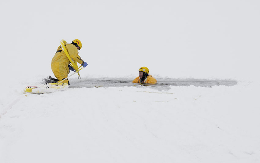 Ice rescue training.