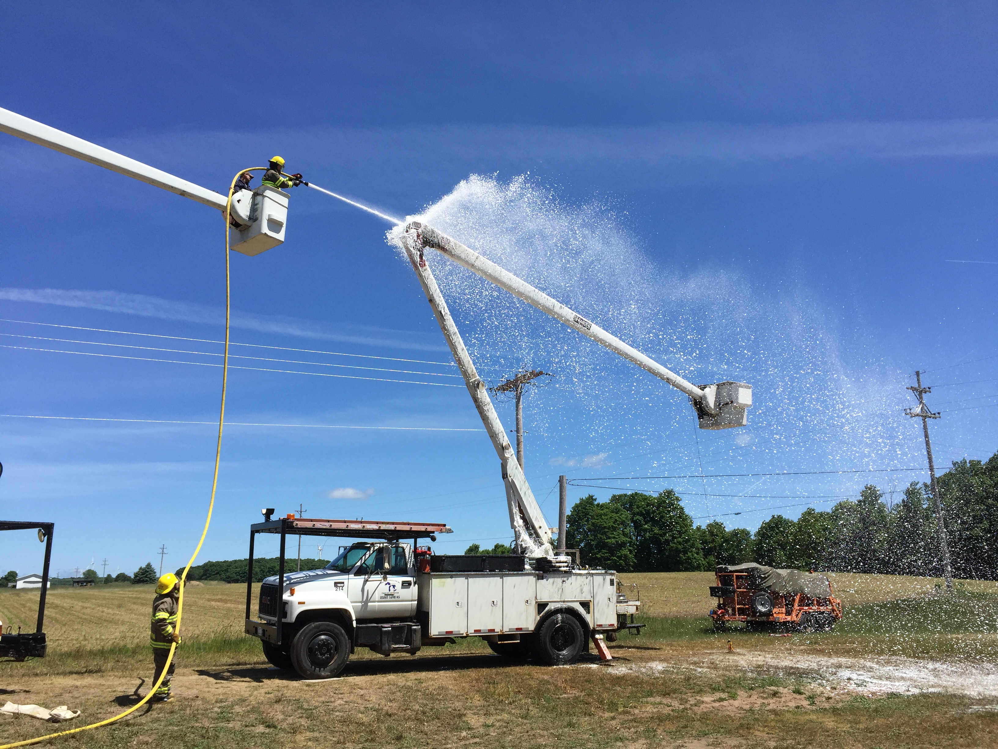 Boom truck catches on fire.