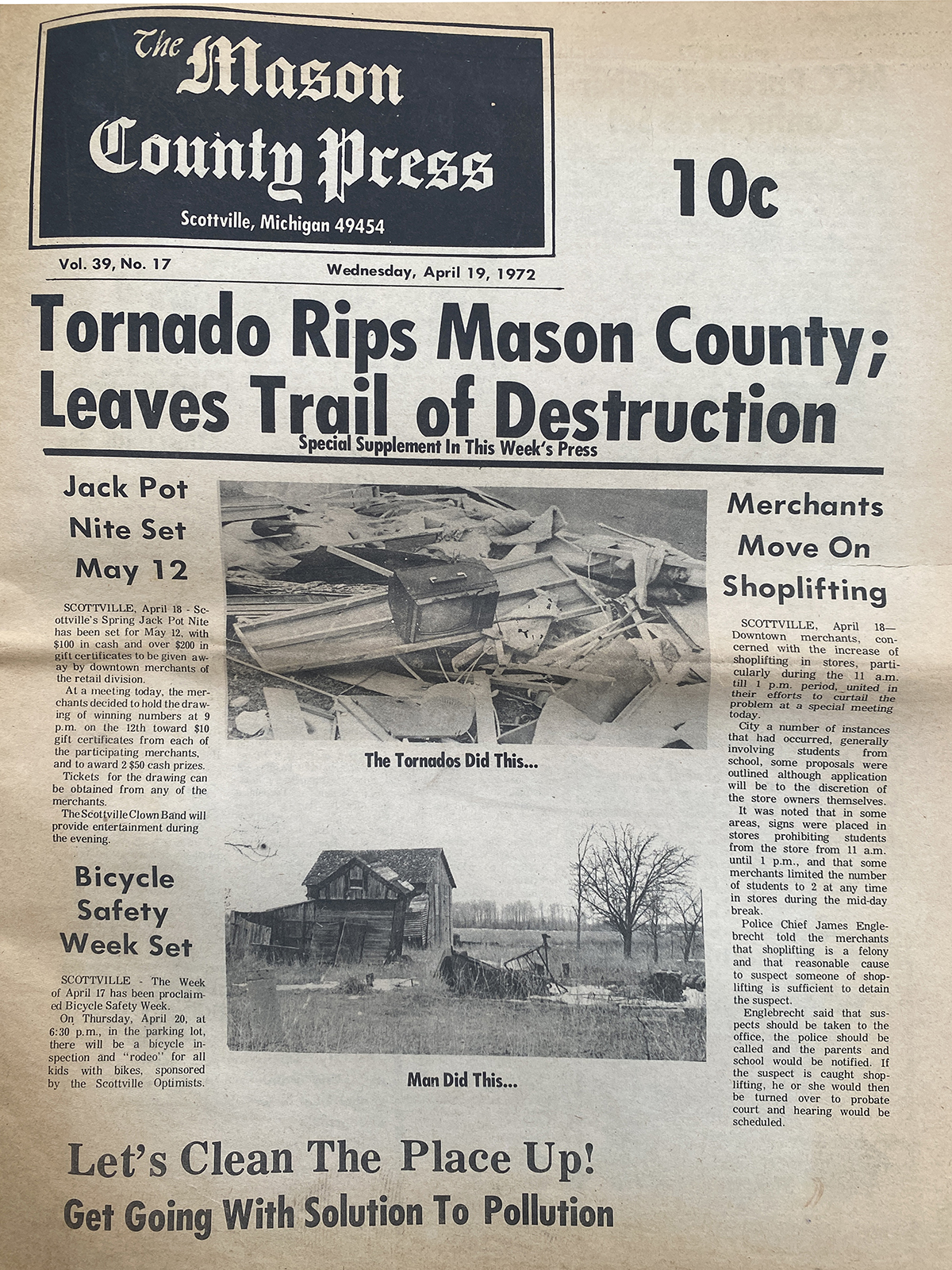 【新聞】FINAL  「FINAL TIMES ISSUE 1」 Front Page Sunday: MCP, April 12, 1972: Tornado Rips Mason